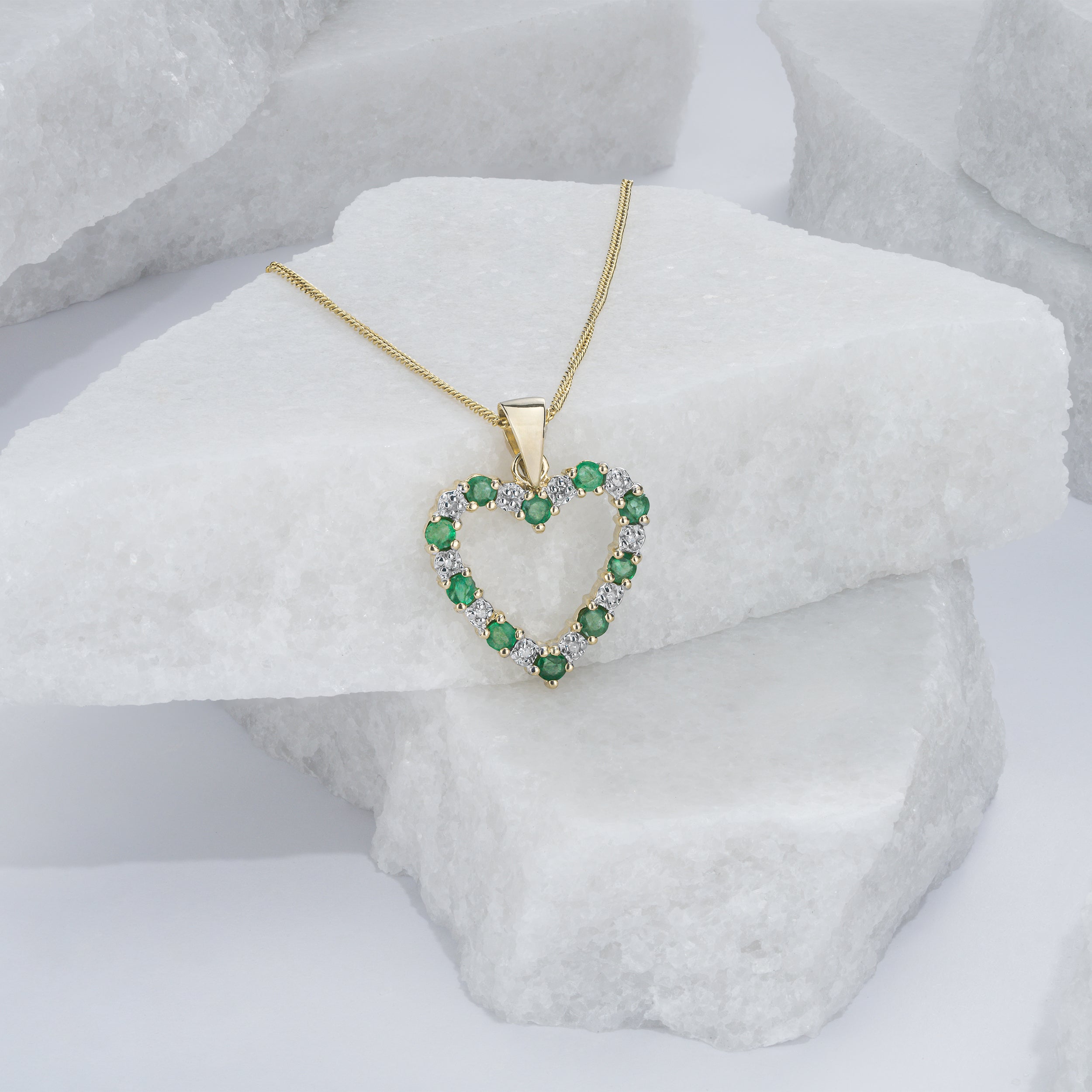 Emerald 0.54CT And Diamond 9K Yellow Gold Heart Pendant Necklace